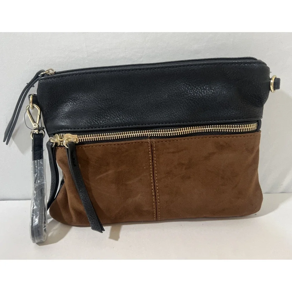 Chico's Clutch Purse With Wrist Strap,  Brown And Black With Cheetah Lining